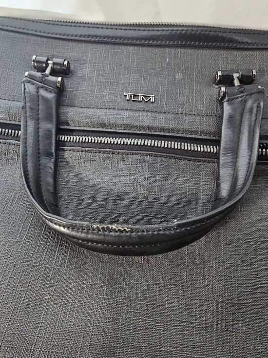 Tumi Briefcase Ashton Collins Zip Coated Canvas Textured Grey Laptop Case - Picture 14 of 15